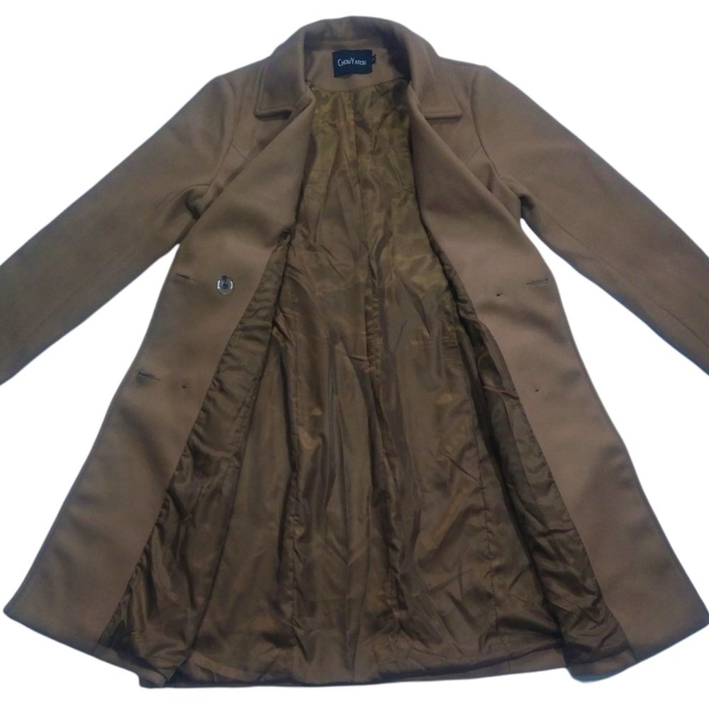 Chouyatou Women Elegant Notched Collar Double Breasted Wool Blend Over Coat (S) - Picture 4 of 11